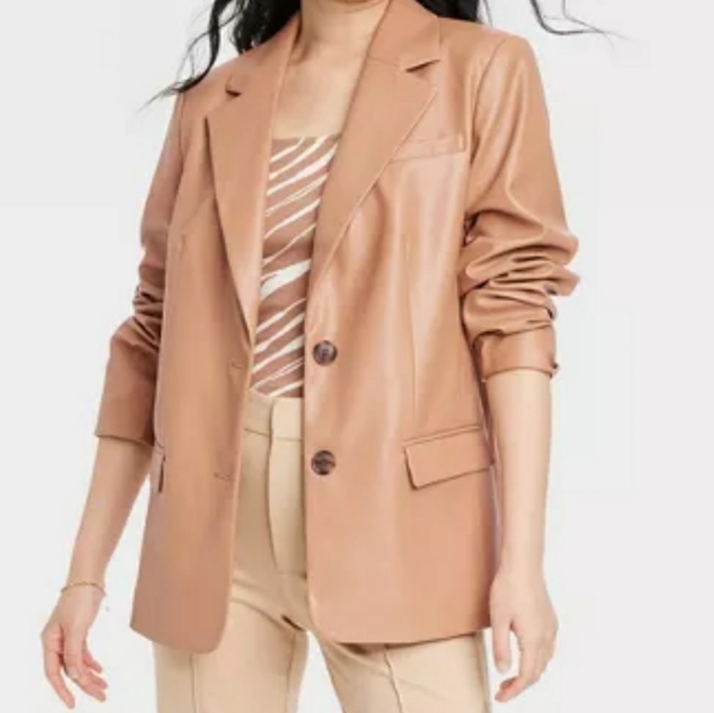 Women's Faux Leather Relaxed Fit Blazer - A New Day™ Brown Size medium